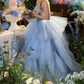 Vintage Strapless Blue Prom Dress Tulle Tiered A-Line Evening Dress C9965