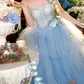 Vintage Strapless Blue Prom Dress Tulle Tiered A-Line Evening Dress C9965