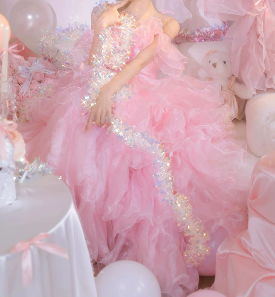 Robe de bal de princesse bustier à volants en satin long, robe de soirée C8117