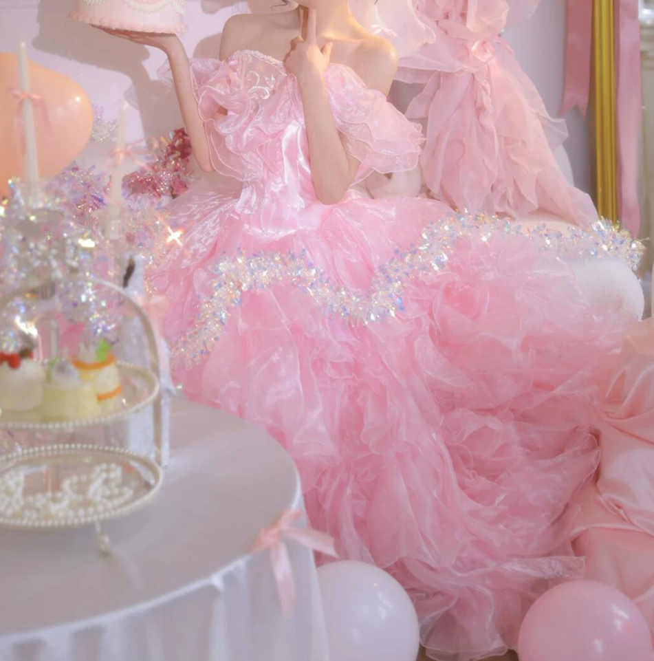 Robe de bal de princesse bustier à volants en satin long, robe de soirée C8117