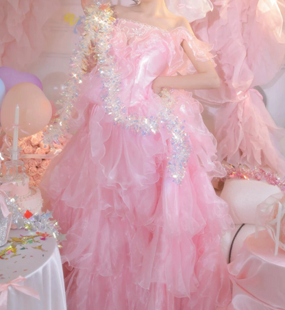 Robe de bal de princesse bustier à volants en satin long, robe de soirée C8117