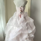 Classical Strapless Pink Prom Dress Bows Beads Ruffles A-Line Evening Dress C9971