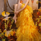 Glam Strapless Yellow Homecoming Dress Crystals Ruffled A-Line Birthday Dress C9972