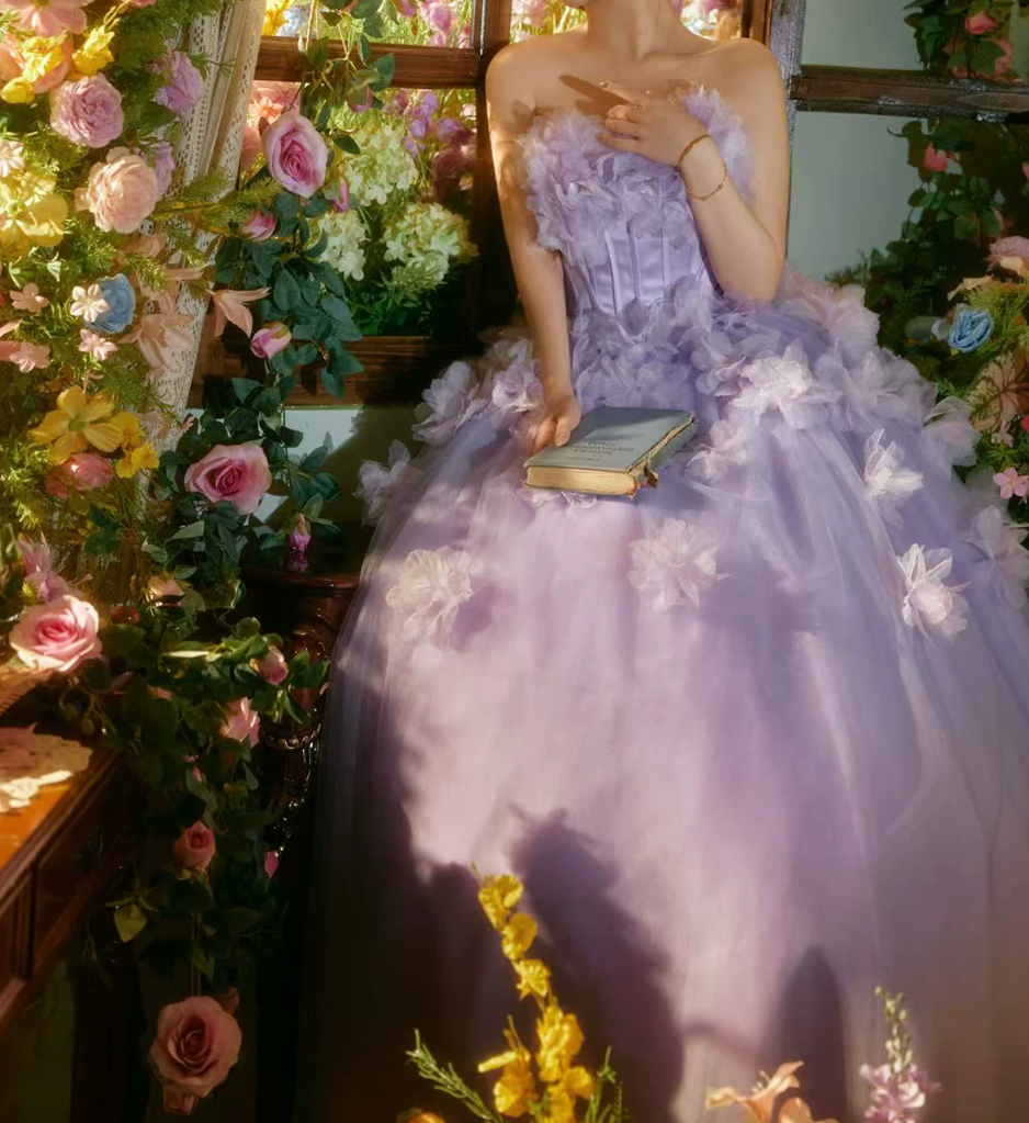 Robe de bal de princesse bustier à volants en satin long, robe de soirée C8117
