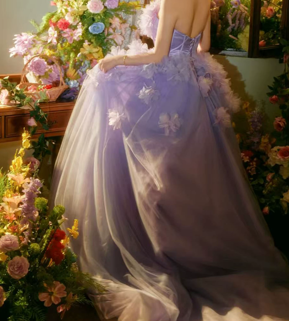 Robe de bal de princesse bustier à volants en satin long, robe de soirée C8117