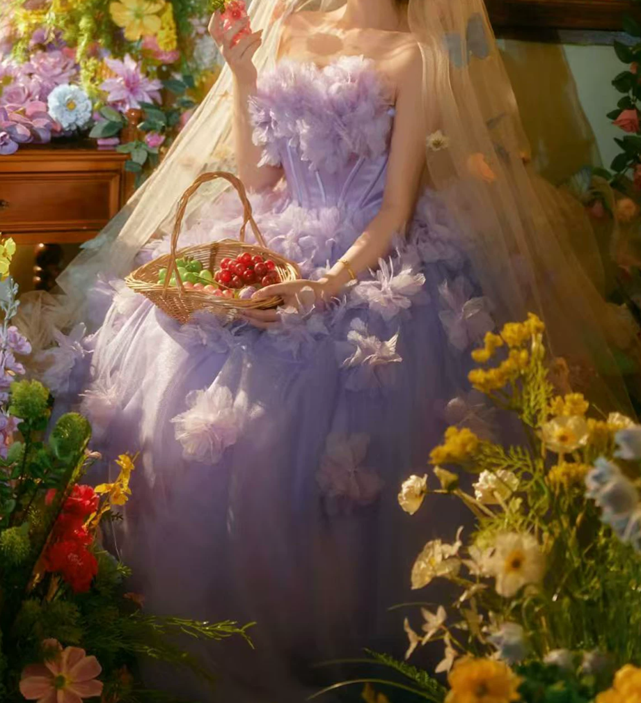 Robe de bal de princesse bustier à volants en satin long, robe de soirée C8117