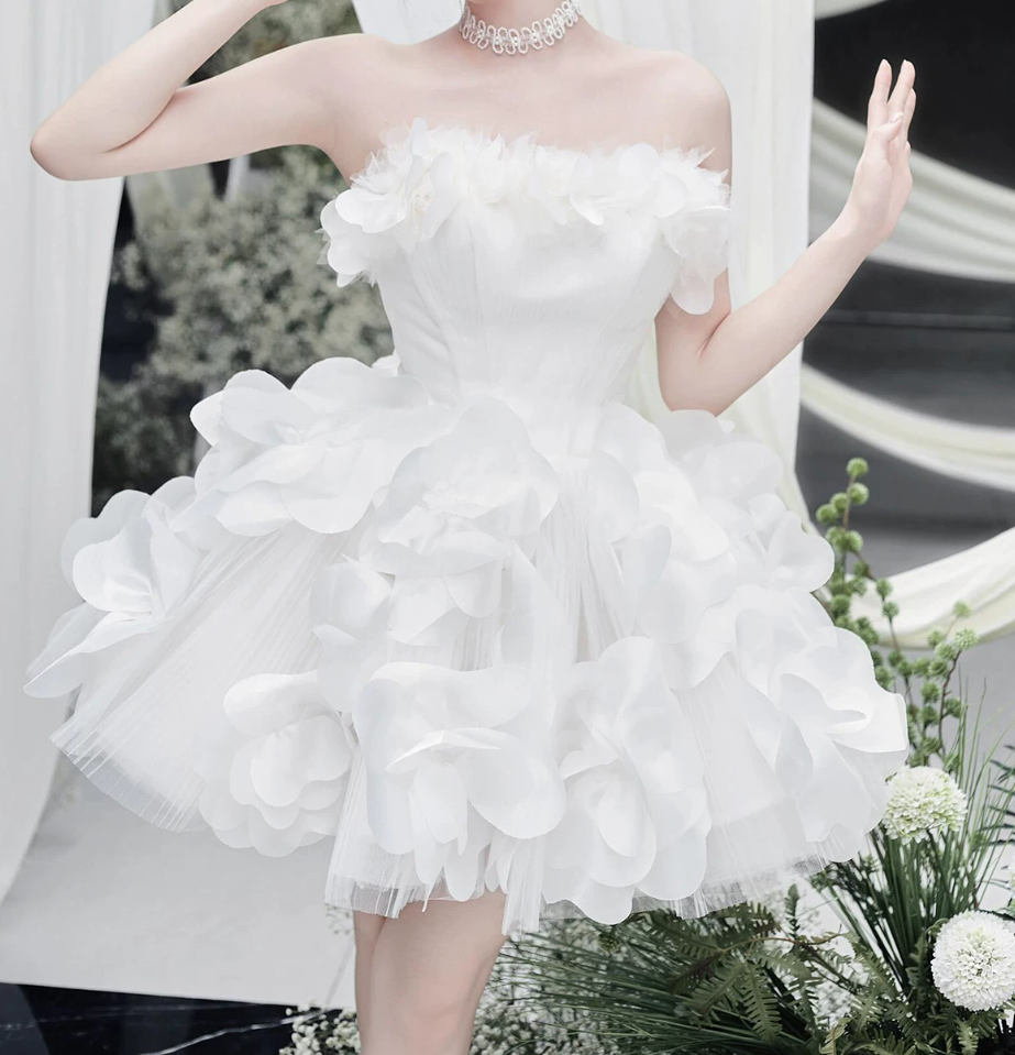 Mini robe de soirée en satin, sans bretelles, sans manches, ligne a, simple, C899