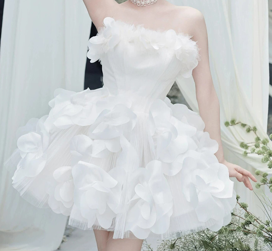 Mini robe de soirée en satin, sans bretelles, sans manches, ligne a, simple, C899