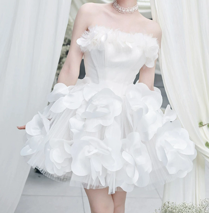 Mini robe de soirée en satin, sans bretelles, sans manches, ligne a, simple, C899