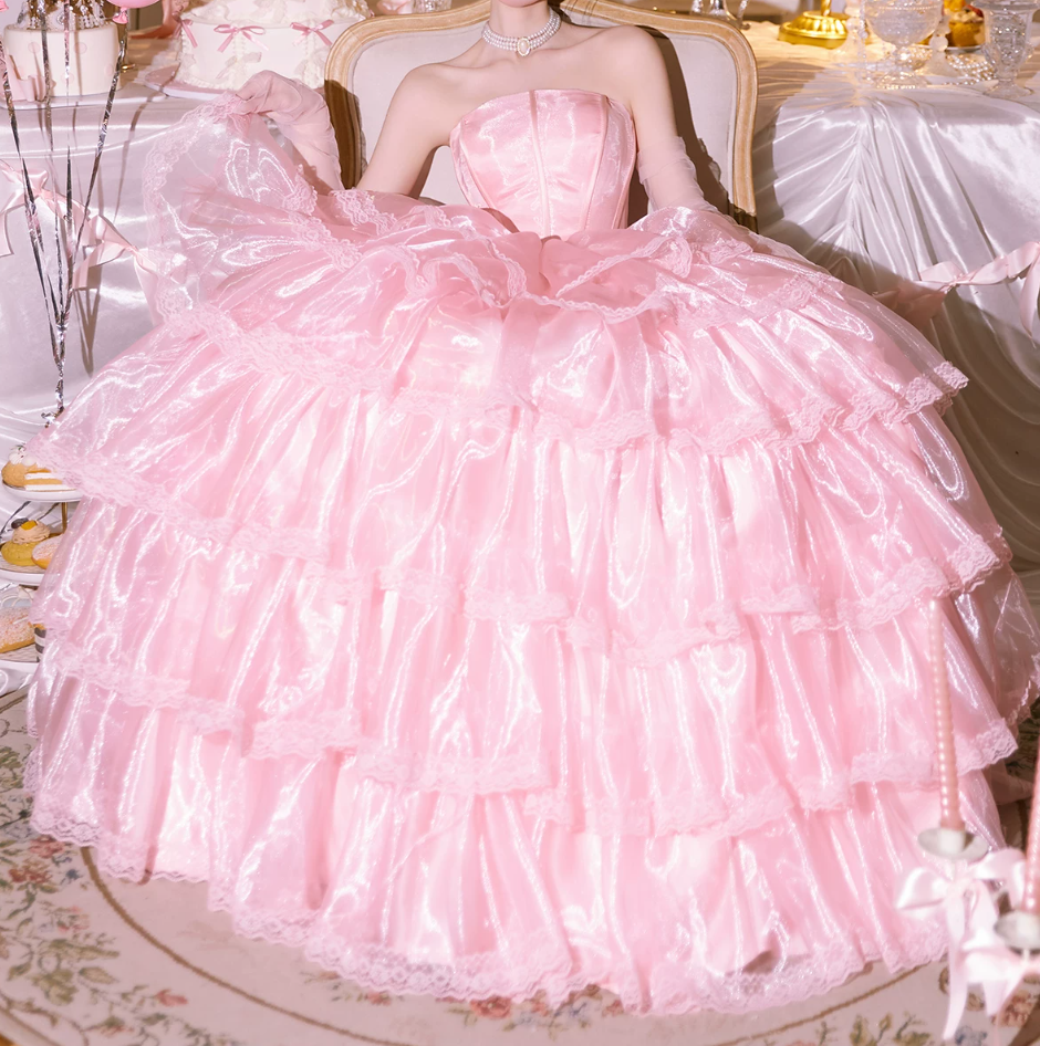 Robe de bal de princesse bustier à volants en satin long, robe de soirée C8117