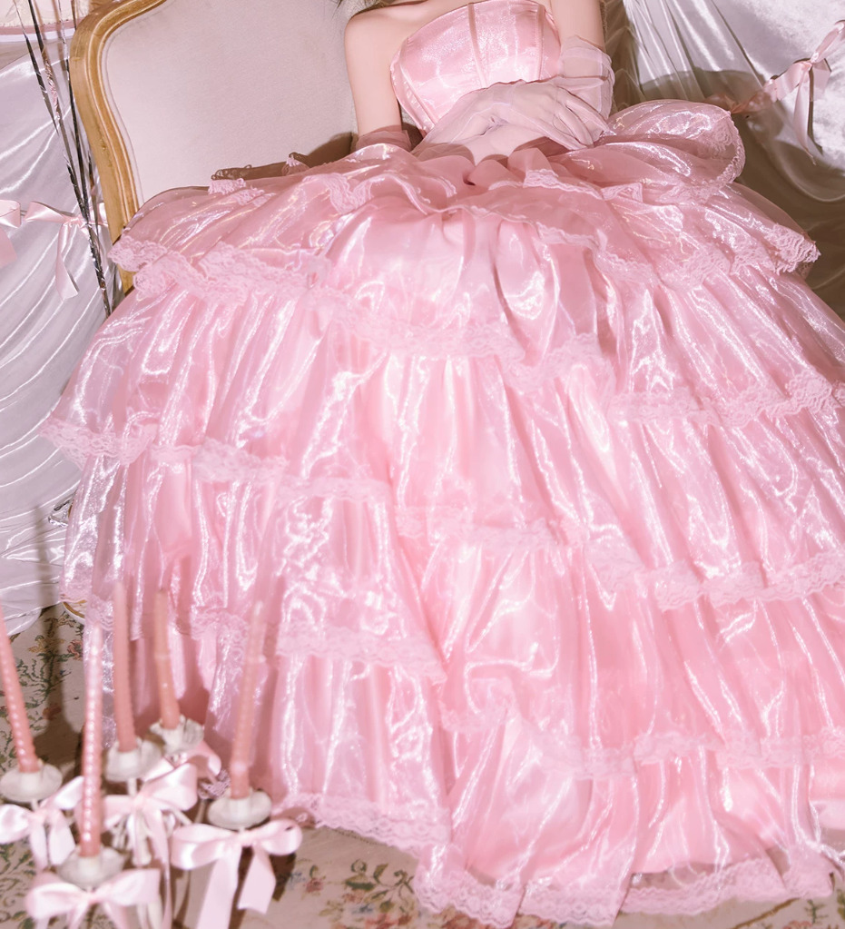 Robe de bal de princesse bustier à volants en satin long, robe de soirée C8117