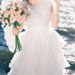 Superbe robe de mariée sirène bustier en satin et tulle, longue et en dentelle, C4563