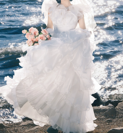 Superbe robe de mariée sirène bustier en satin et tulle, longue et en dentelle, C4563