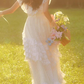 Glam Square Neck Wedding Dresses Ruffled Lace A-Line Bridal Dress C9978