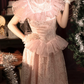 Alluring Lace Pink Prom Dress Ruffles A-Line Evening Dress C9979