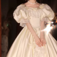 Unique Square Neck Wedding Dresses Satin Lace Short Sleeve A-Line Bridal Dress C9980
