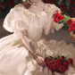 Unique Square Neck Wedding Dresses Satin Lace Short Sleeve A-Line Bridal Dress C9980