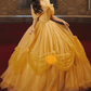 Cute Off-Shoulder Yellow Prom Dress Sequins Tulle A-Line Evening Dress C9981