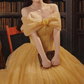 Cute Off-Shoulder Yellow Prom Dress Sequins Tulle A-Line Evening Dress C9981