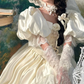 Graceful Square Neck Lace Wedding Dresses Satin Short Sleeve A-Line Bridal Dress C9982