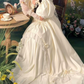 Graceful Square Neck Lace Wedding Dresses Satin Short Sleeve A-Line Bridal Dress C9982