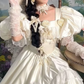 Graceful Square Neck Lace Wedding Dresses Satin Short Sleeve A-Line Bridal Dress C9982