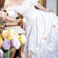 Alluring Off-Shoulder Floral Wedding Dresses Satin Appliques A-Line Bridal Dress C9986