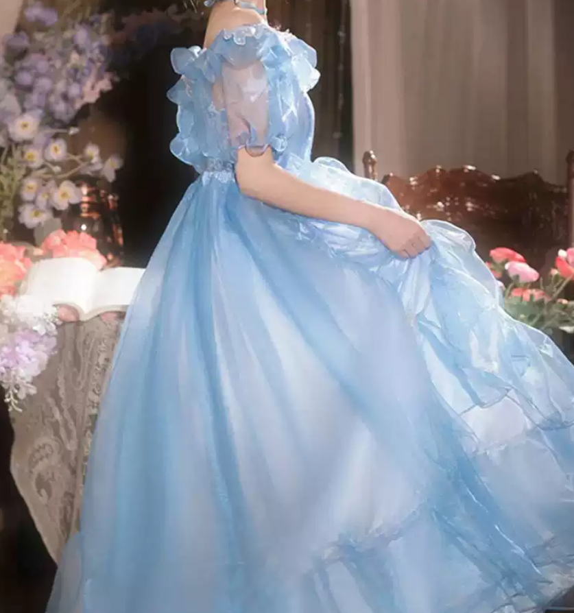 Robe de bal de princesse bustier à volants en satin long, robe de soirée C8117