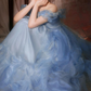 Robe de bal de princesse bustier à volants en satin long, robe de soirée C8117