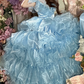 Attractive Sleeveless Blue Prom Dress Ruffles Tiered A-Line Evening Dress C9988