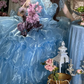 Attractive Sleeveless Blue Prom Dress Ruffles Tiered A-Line Evening Dress C9988