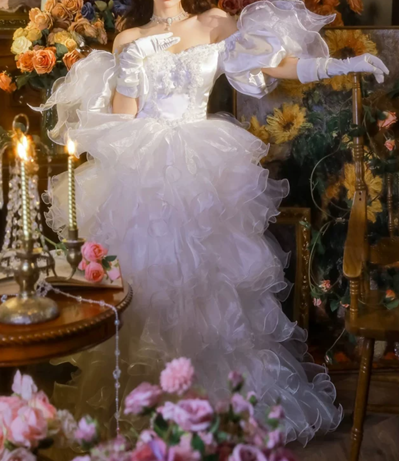 Superbe robe de mariée sirène bustier en satin et tulle, longue et en dentelle, C4563