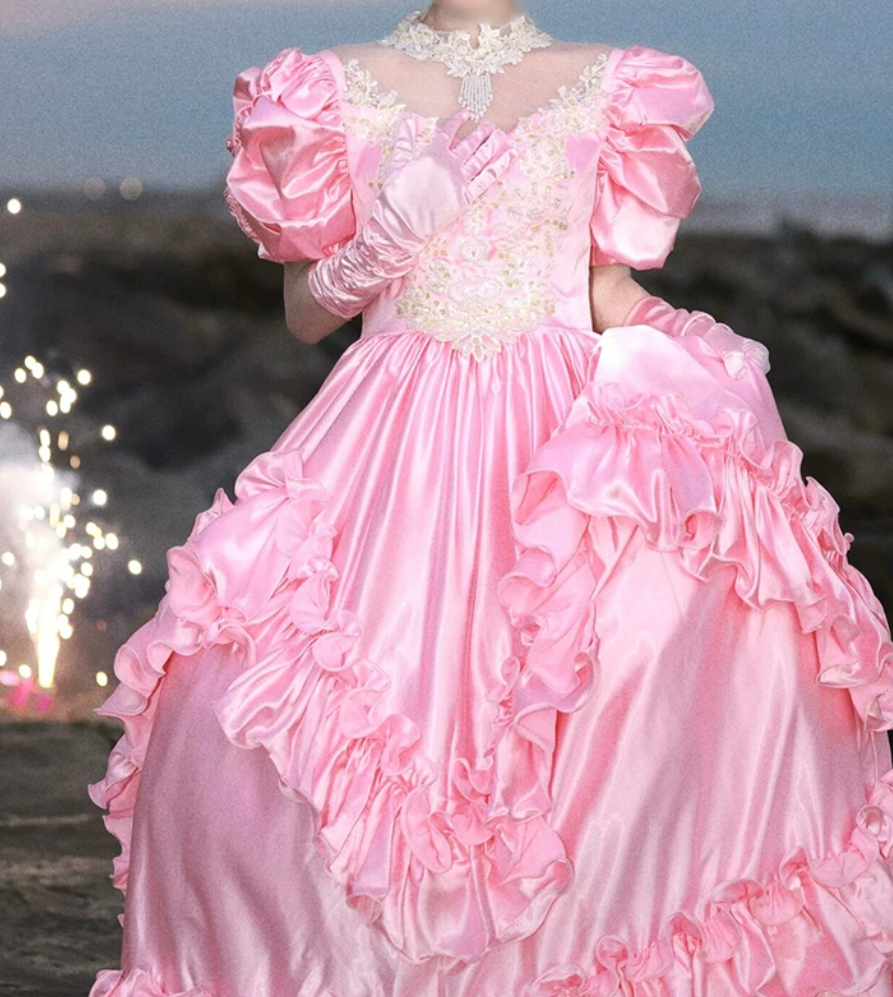 Robe de bal de princesse bustier à volants en satin long, robe de soirée C8117