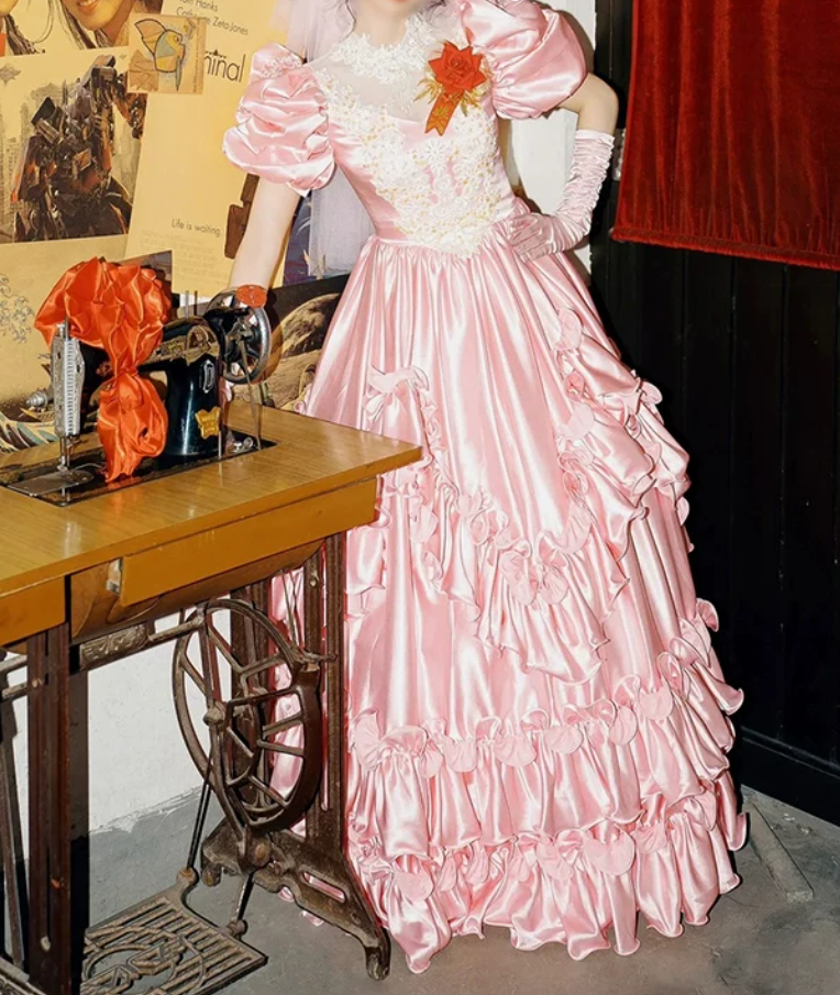 Robe de bal de princesse bustier à volants en satin long, robe de soirée C8117