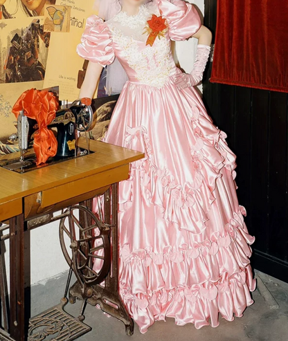 Robe de bal de princesse bustier à volants en satin long, robe de soirée C8117