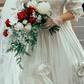 Playful Jewel Neck Wedding Dresses Short Sleeve Satin Tiered A-Line Bridal Dress C9993