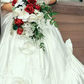 Playful Jewel Neck Wedding Dresses Short Sleeve Satin Tiered A-Line Bridal Dress C9993