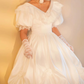 Classical V Neck Wedding Dresses Short Sleeve Satin Lace A-Line Bridal Dress C9994