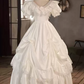 Classical V Neck Wedding Dresses Short Sleeve Satin Lace A-Line Bridal Dress C9994
