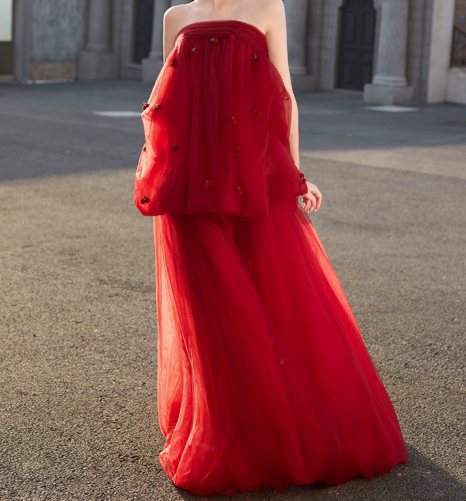 Robe de bal de princesse bustier à volants en satin long, robe de soirée C8117