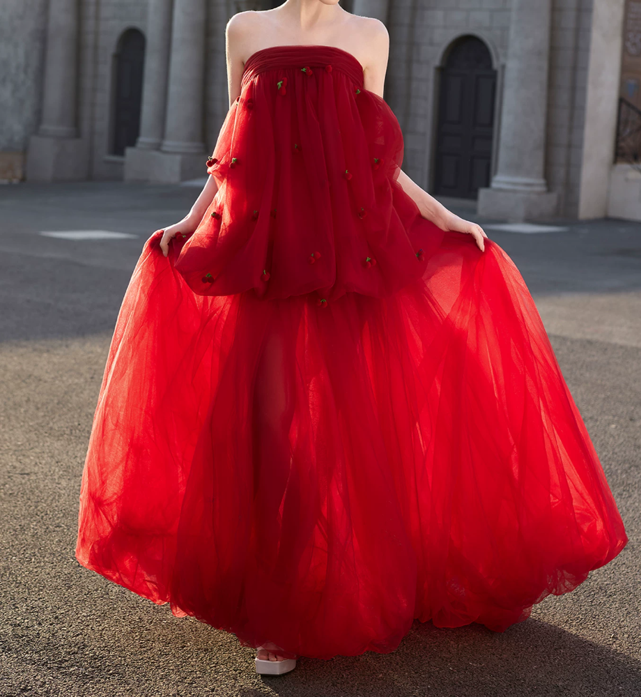 Robe de bal de princesse bustier à volants en satin long, robe de soirée C8117