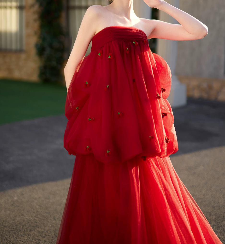 Robe de bal de princesse bustier à volants en satin long, robe de soirée C8117