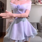 Chic Off-Shoulder Blue Homecoming Dress Satin Tulle A-Line Birthday Dress C9997