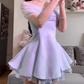 Chic Off-Shoulder Blue Homecoming Dress Satin Tulle A-Line Birthday Dress C9997