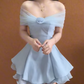Chic Off-Shoulder Blue Homecoming Dress Satin Tulle A-Line Birthday Dress C9997