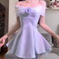 Chic Off-Shoulder Blue Homecoming Dress Satin Tulle A-Line Birthday Dress C9997