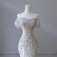 Elegant Mermaid Off The Shoulder White Long Tulle Wedding Dresses With Beads CC352