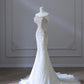 Elegant Mermaid Off The Shoulder White Long Tulle Wedding Dresses With Beads CC352