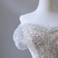 Elegant Mermaid Off The Shoulder White Long Tulle Wedding Dresses With Beads CC352