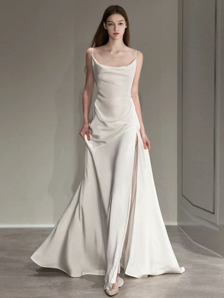 Elegant Mermaid Spaghetti Straps Long White Wedding Dresses CC354